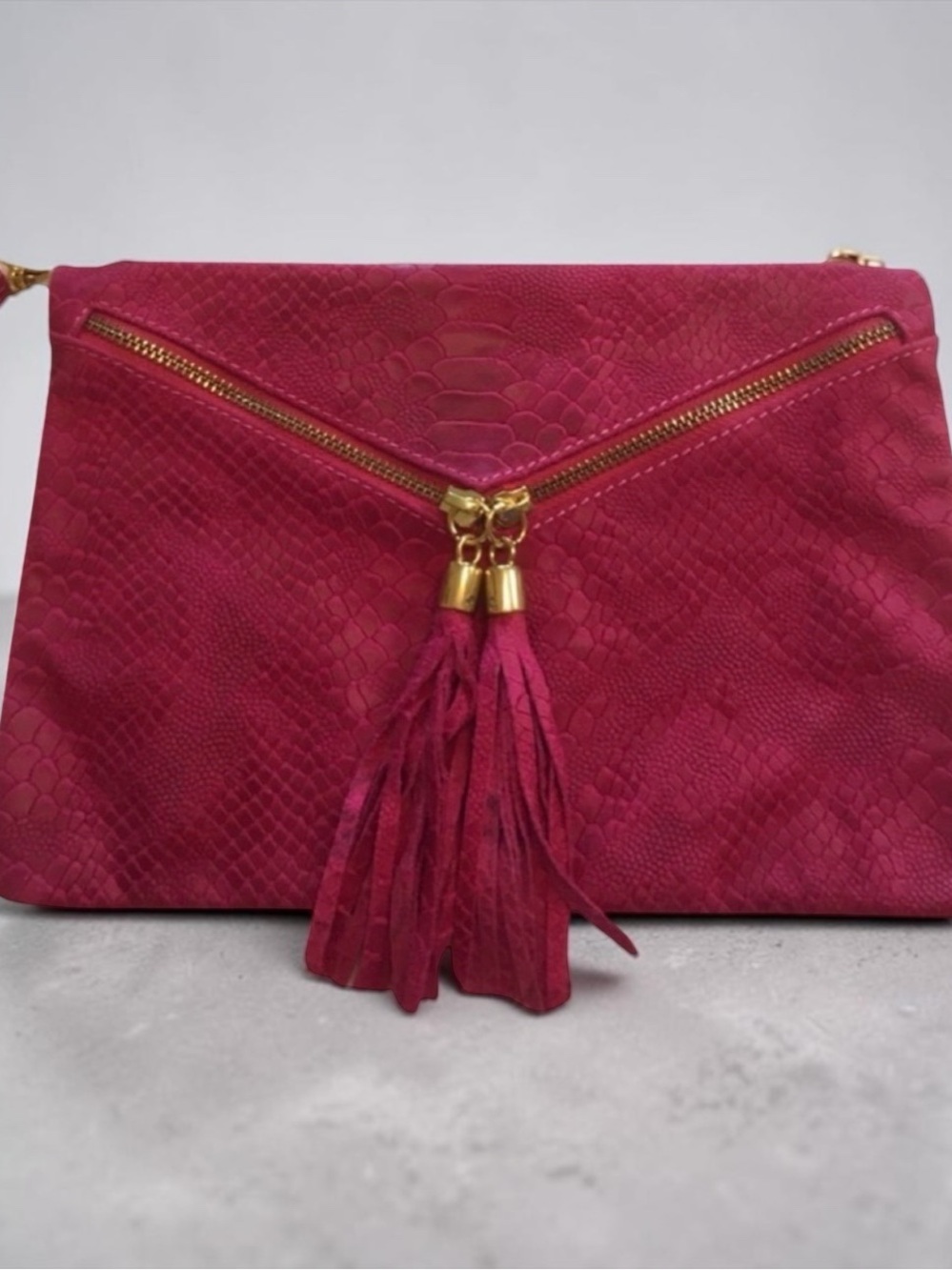 Pink Suede Italian Bag with Detachable Shoulder Strap